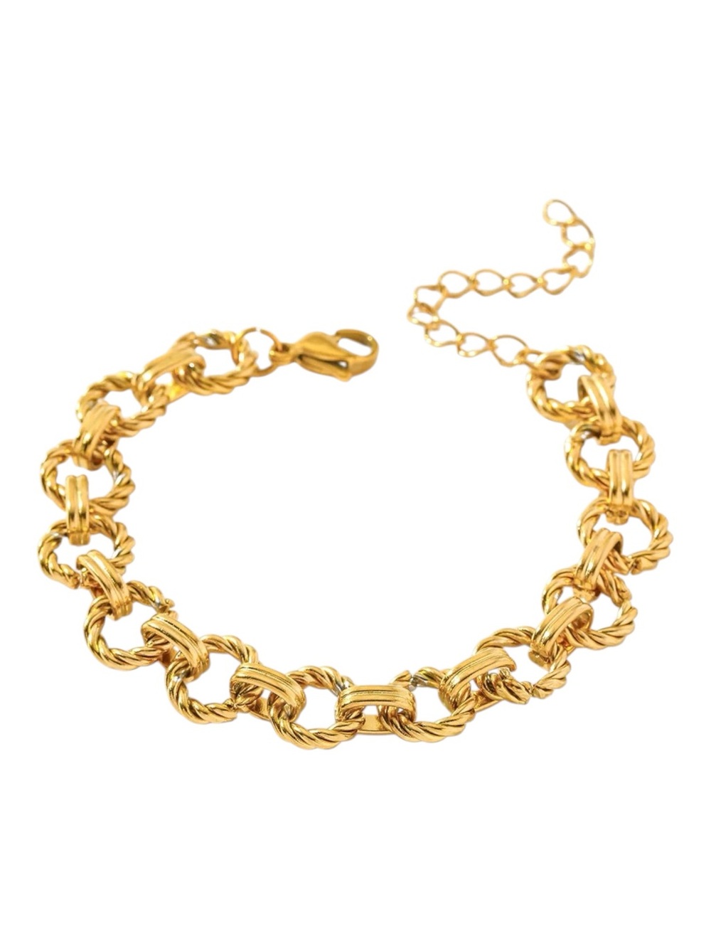 Gold Plated Textured Rope & Smooth Oval Link Chain Bracelet